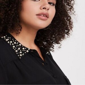 Torrid Black Madison Black Georgette Pearl Collar Button Front Blouse